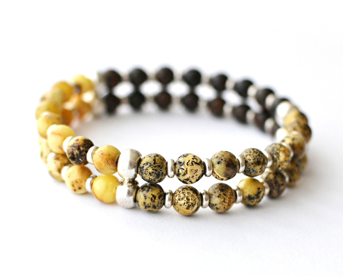 Double Beaded natural amber beads bracelet for Men