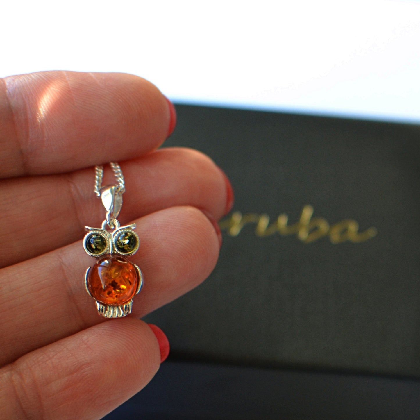 Little Silver Owl pendant with Amber