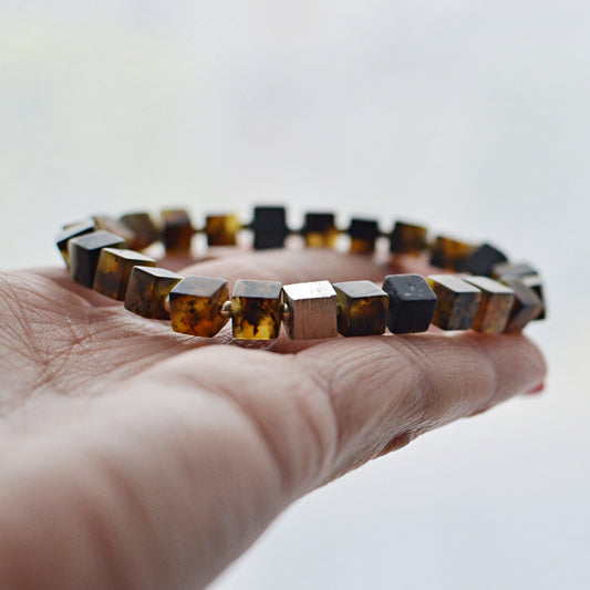 Cube Amber Bracelet with Silver