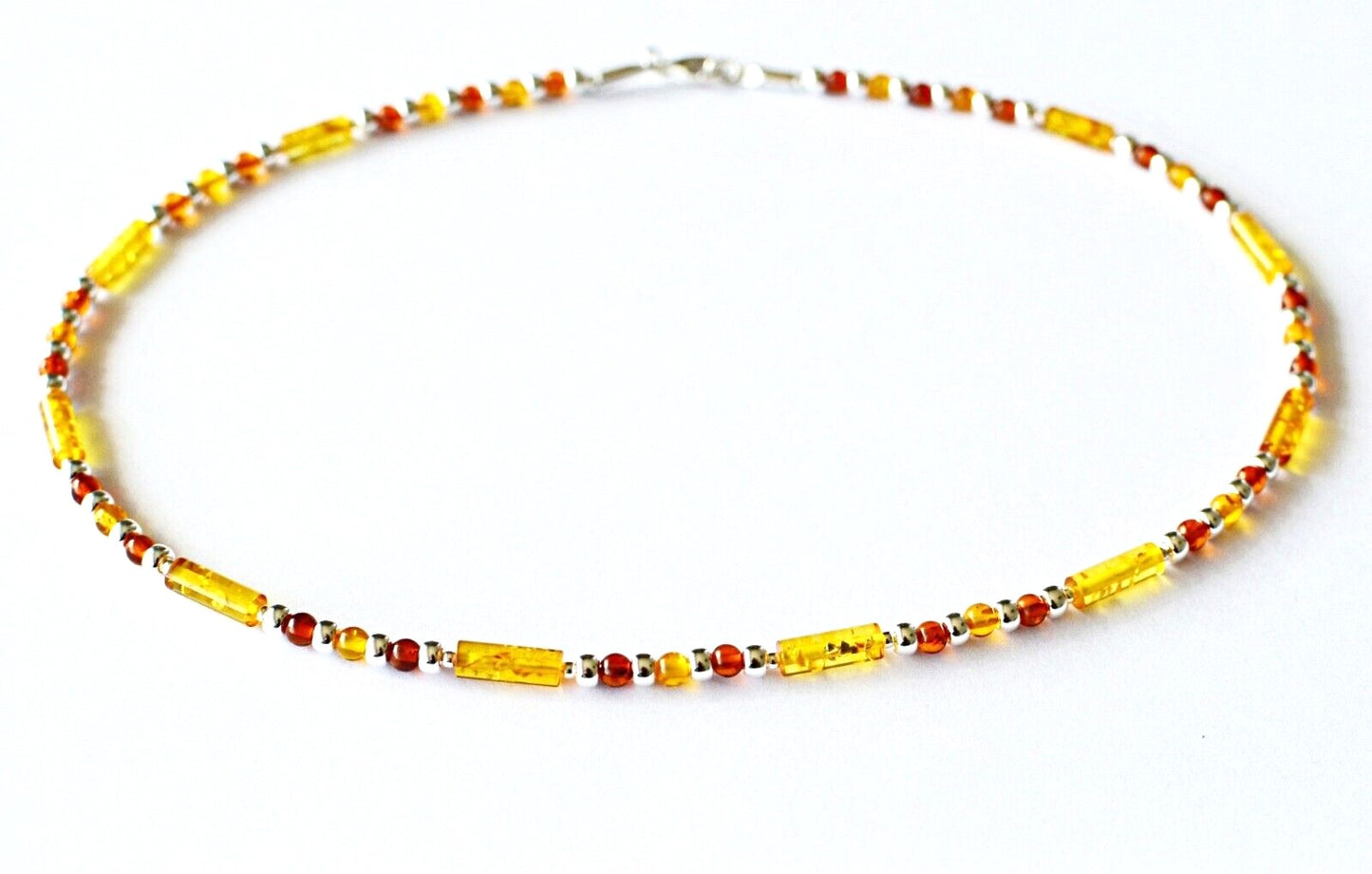 Natural Amber Necklace with Silver, dainty amber necklace