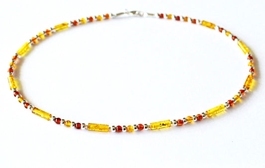 Natural Amber Necklace with Silver, dainty amber necklace