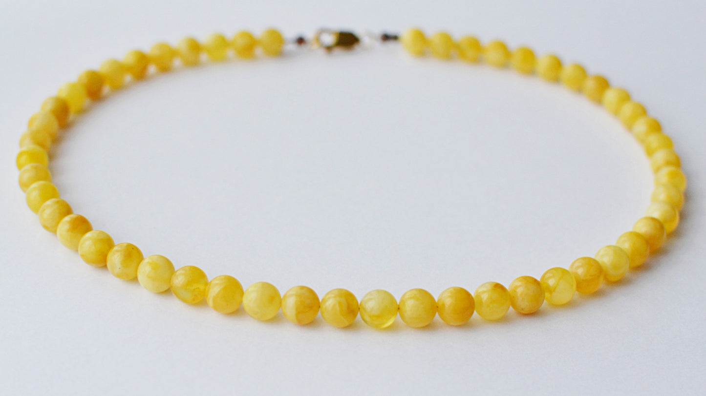 Karuba Yellow amber necklace, egg yolk amber, round amber bead, naszyjnik bursztynowy, bursztyn 