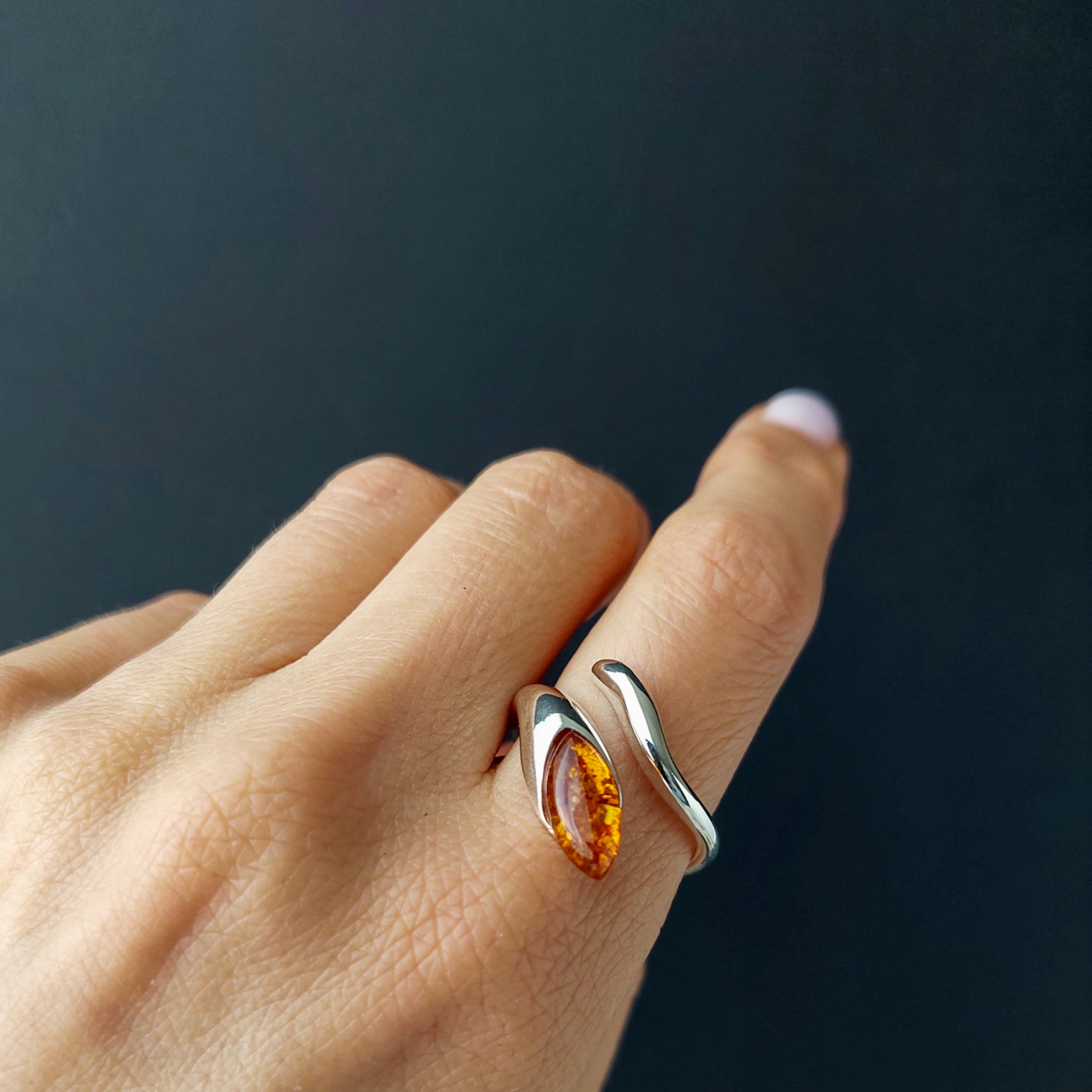 Baltic Amber Ring Natural amber Silver Ring modern adjustable ring gift for her, amber jewelry sterling silver engagement ring, dainty ring