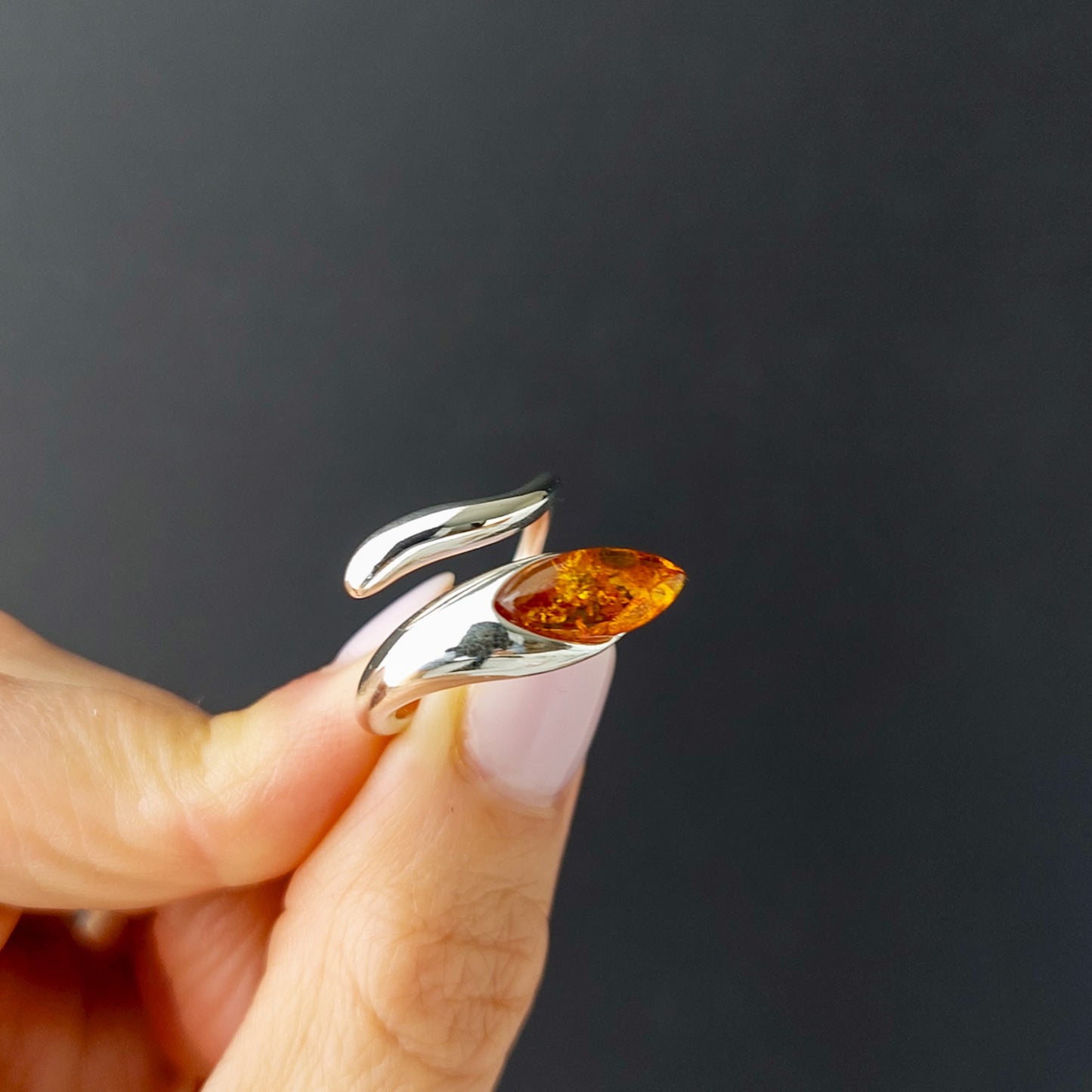 Baltic Amber Ring Natural amber Silver Ring modern adjustable ring gift for her, amber jewelry sterling silver engagement ring, dainty ring