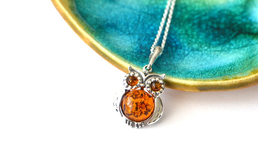 Amber Silver chain Owl Necklace