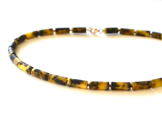 Amber Mens Necklace with Silver
