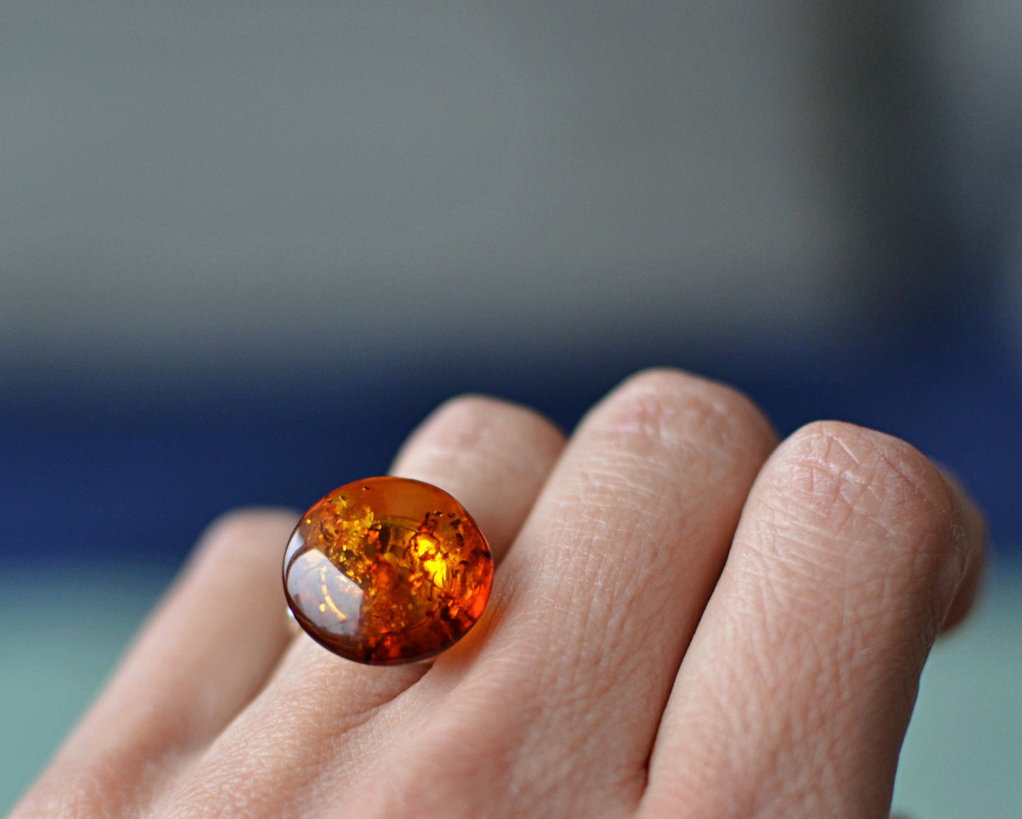 Amber Ring with Silver