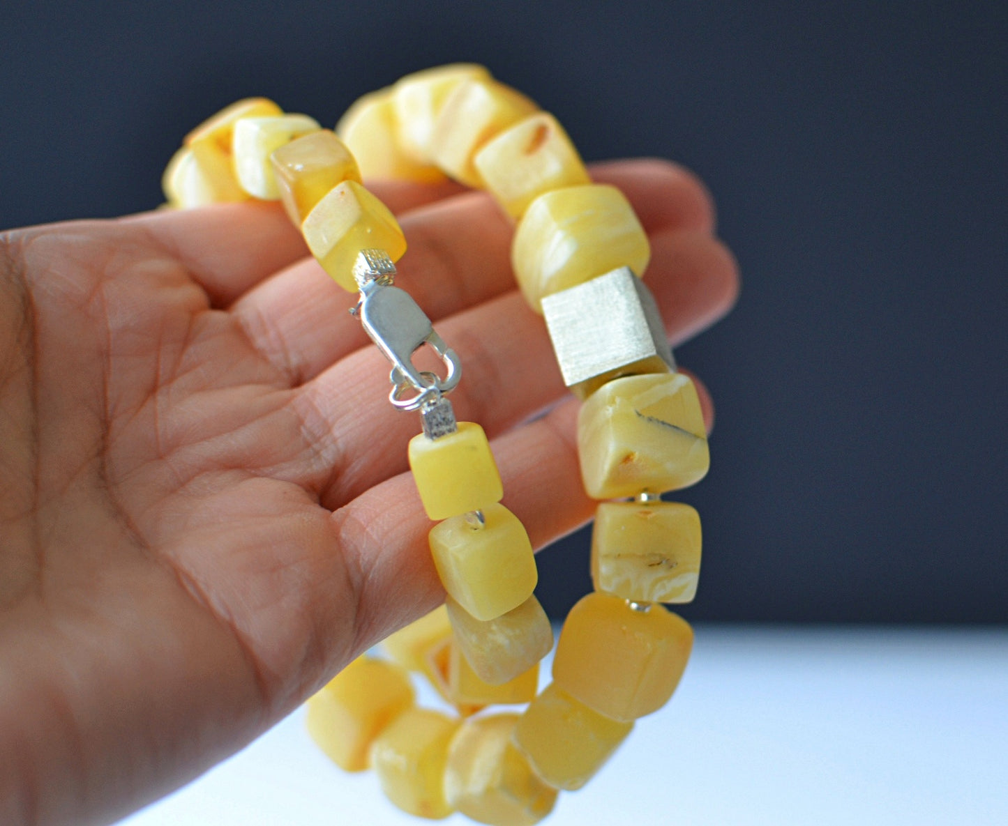 Natural Amber Cube Necklace