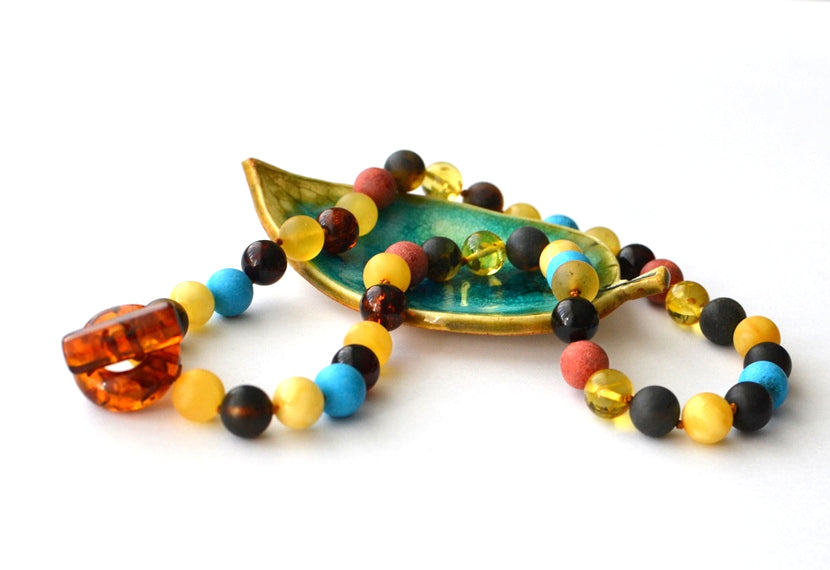 Colorful Turquoise Amber Necklace