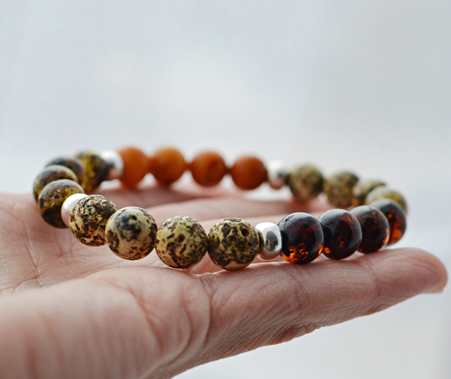 Natural Amber beaded bracelet for men