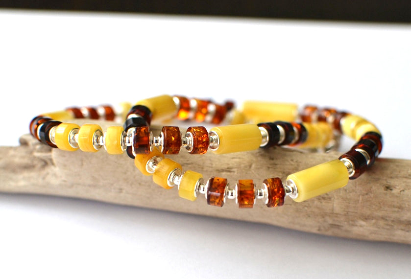 Natural Amber Necklace with Silver