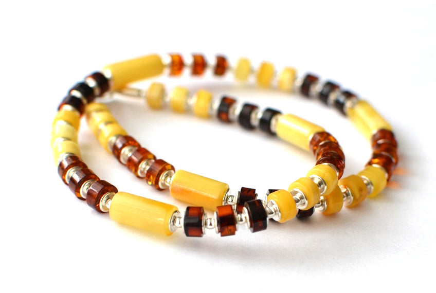 Natural Amber Necklace with Silver, Modern Amber Necklace, Baltic Amber with Silver Necklace
