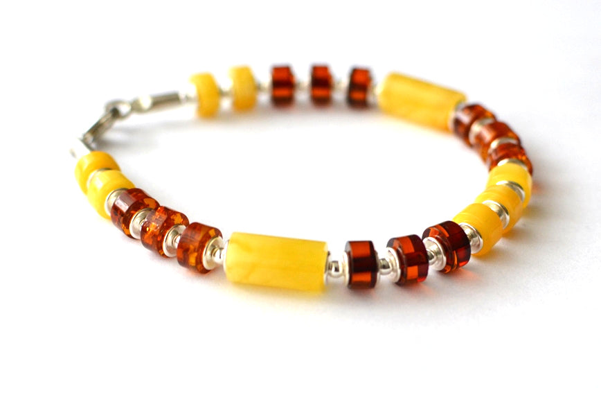 Gold Amber Bracelet with Silver