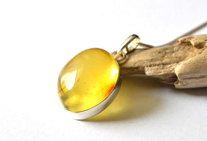 Sterling Silver Yellow Amber Pendant