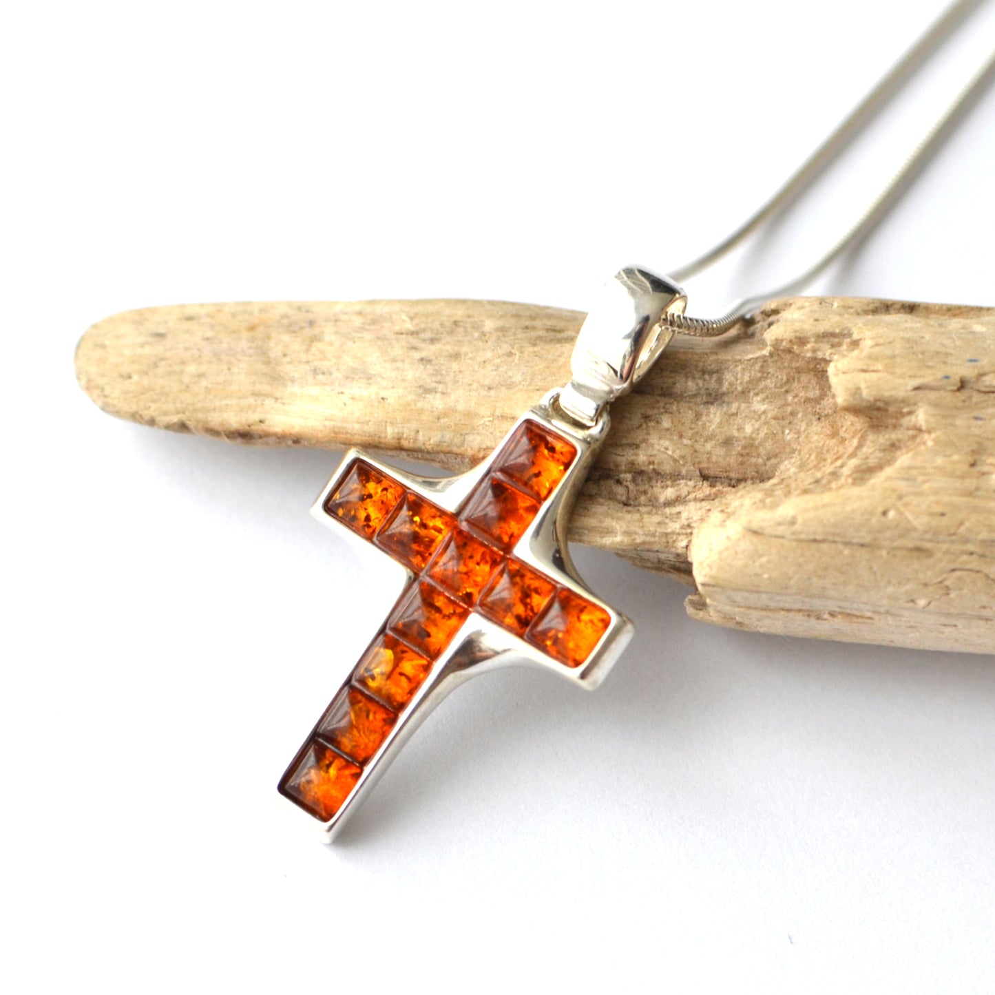 Silver Cross Amber Pendant
