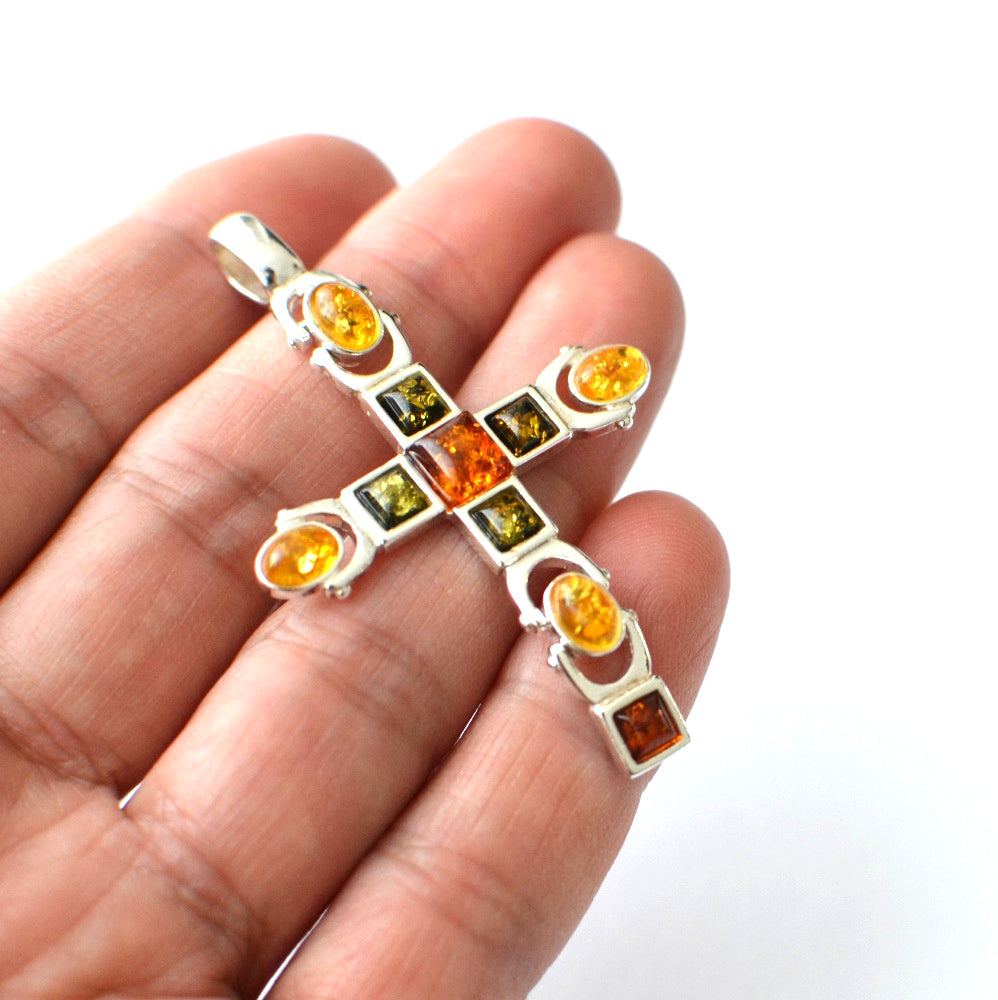 Colorful Cross Amber Necklace
