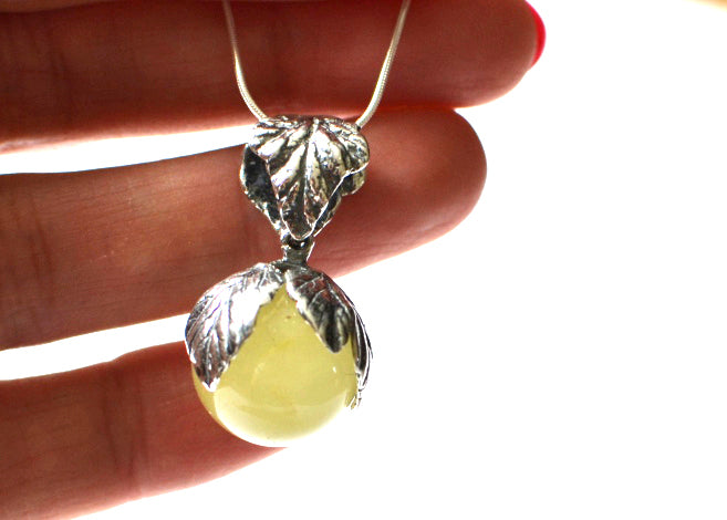 Silver and Amber Leaf Necklace