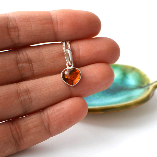 Dainty Amber Silver Heart Necklace