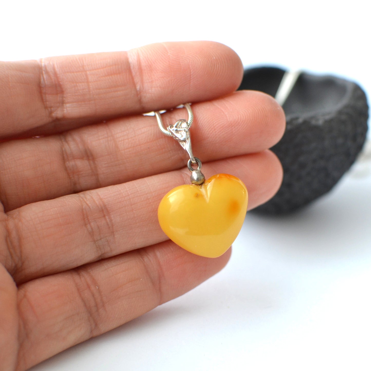 Amber Heart Pendant Necklace