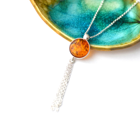 Silver Necklace with Amber