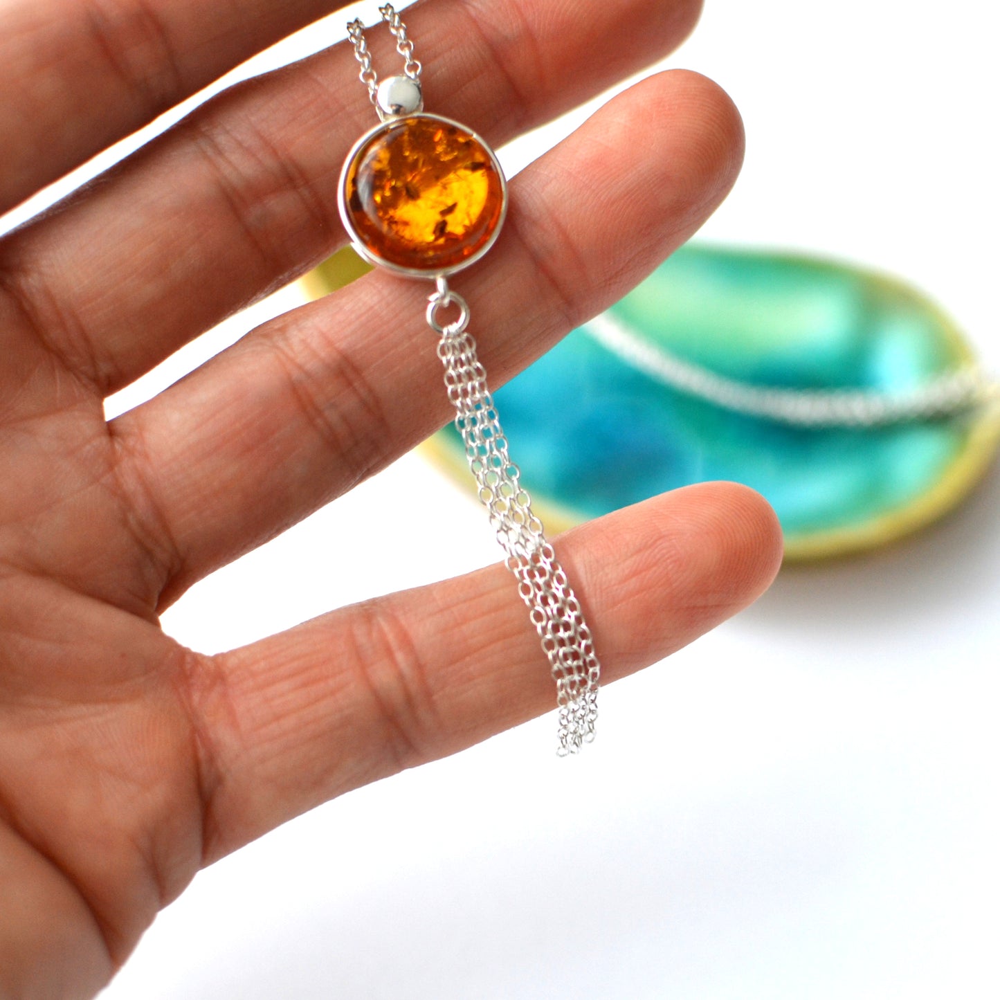 Silver Necklace with Amber