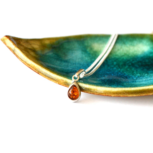 Dainty Tear Drop Amber Pendant