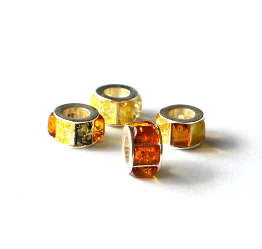 Colorful Amber Bead with Silver Core