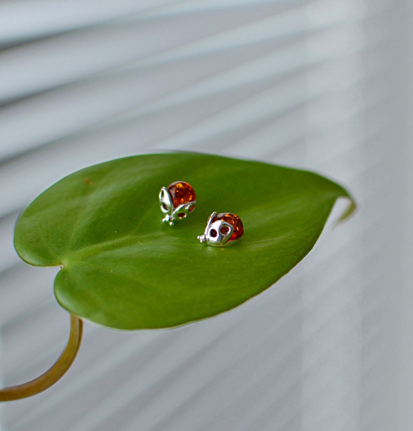 Tiny Amber Ladybug Stud Earrings