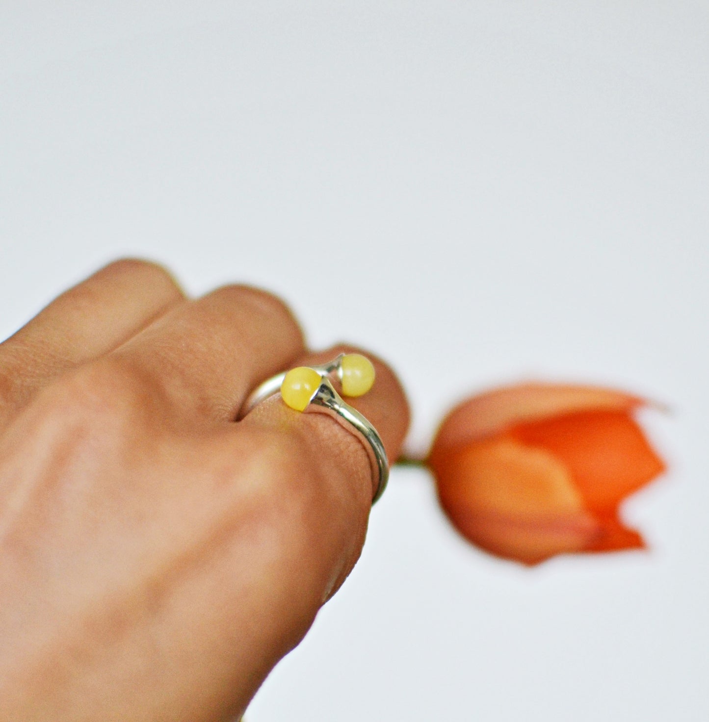 Bubble Yellow Amber open Ring