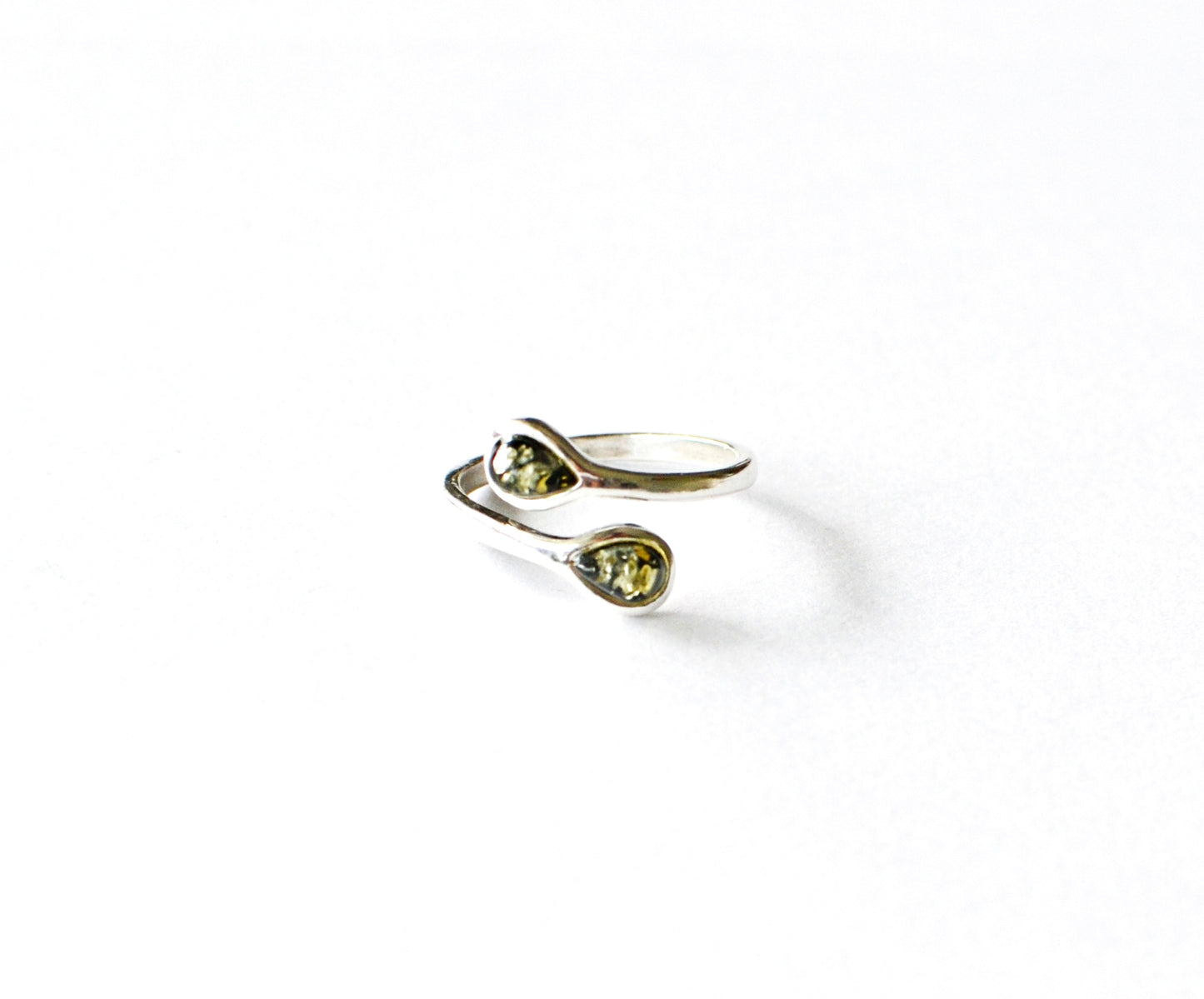 Green Amber Silver Ring