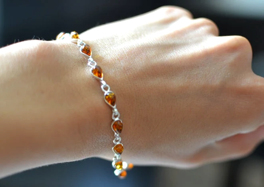 Cognac Amber bracelet with Silver