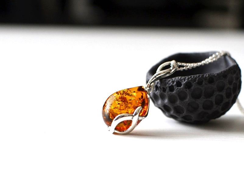 Infinity Amber Pendant Necklace
