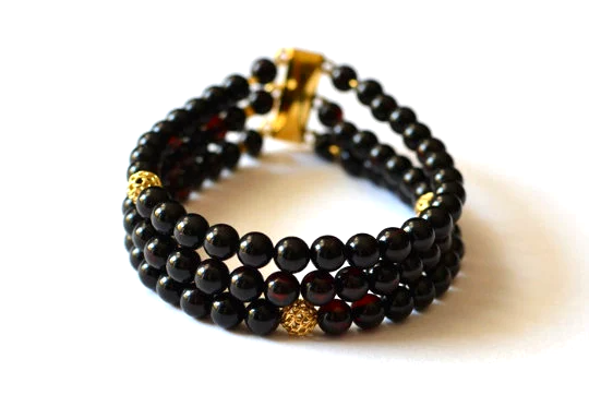 Cherry Amber and Gold Plated Silver Bracelet
