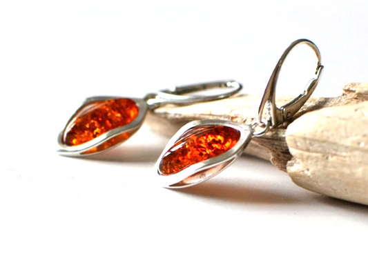 Silver Dangle Amber Earrings