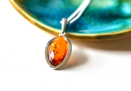 Silver and Cognac Amber Pendant