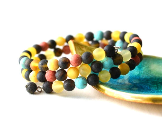 Colorful Coral Turquoise Amber Bracelet