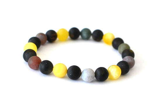 Colorful Amber Bracelet with Malachite, Agate, Jasper