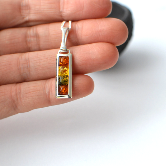 Colorful Amber Pendant Necklace