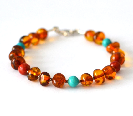 Coral, Turquoise and Amber Bracelet