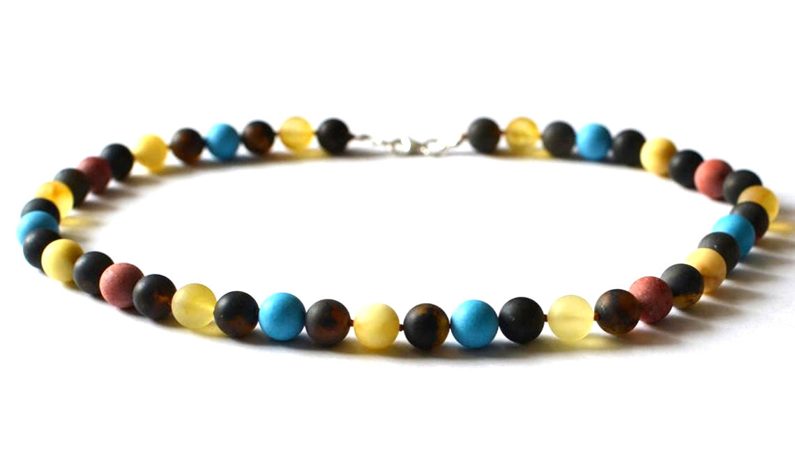 Raw Gemstone Colorful Amber Necklace