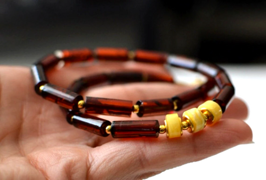 Natural Amber Beads Necklace with Gold