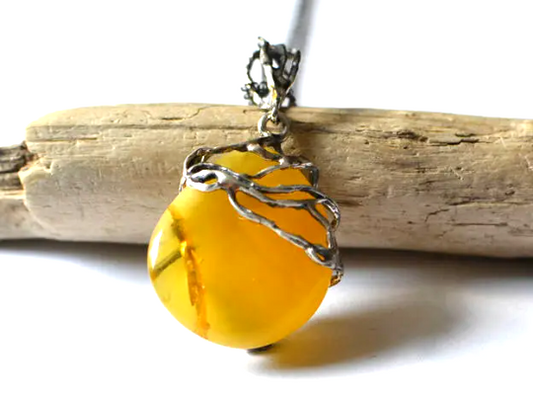 Yellow Amber Silver Necklace