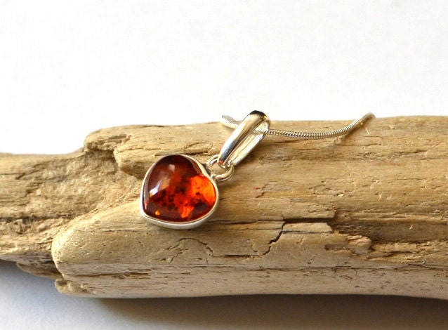 Dainty Amber Silver Heart Necklace
