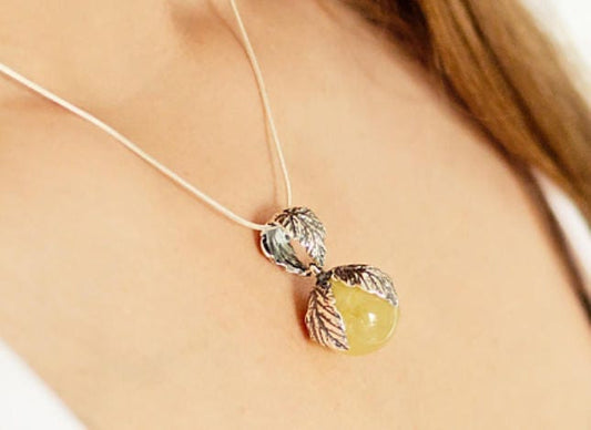 Silver and Amber Leaf Necklace