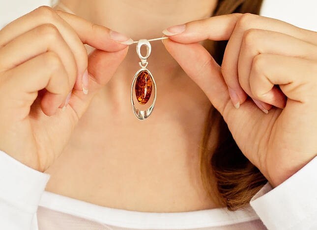 Silver and Amber Pendant Necklace