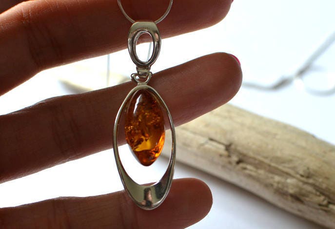 Silver and Amber Pendant Necklace