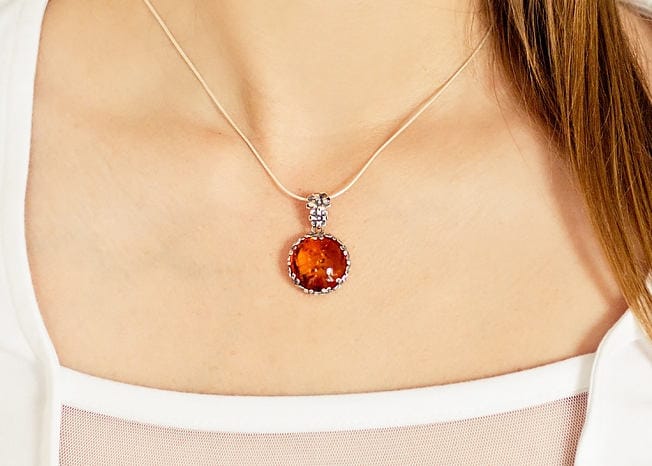 Amber Floral Pendant Necklace