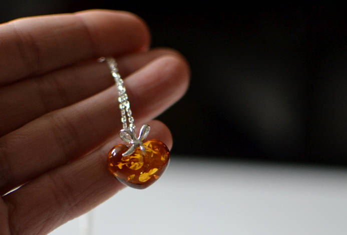 Silver Amber Heart Necklace