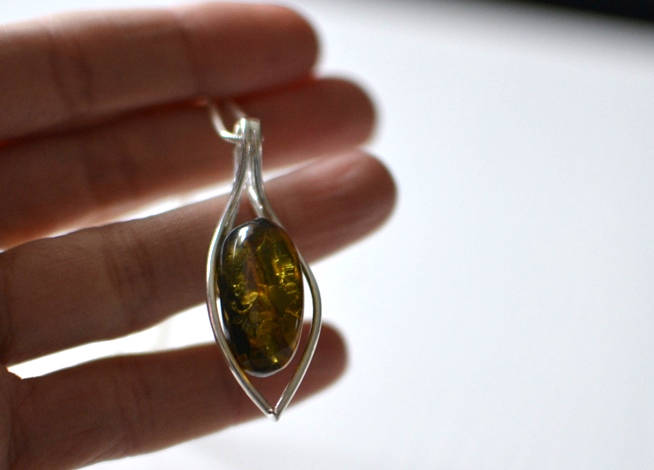 Sterling Silver Green Amber Pendant