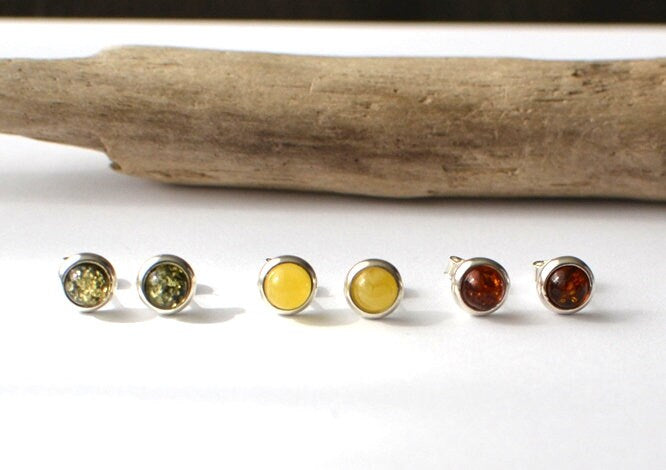 Baltic stone small stud earrings, gemstone earrings sterling silver stud stone earrings, stone beads tiny stud earrings, raw stone earrings